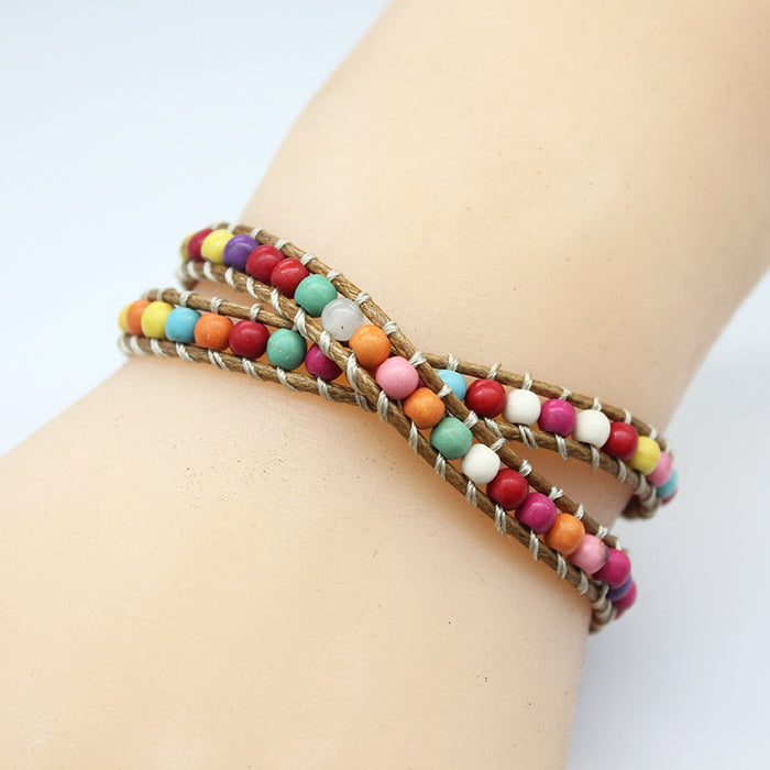 Wholesale Bracelet Multicolor Stone Wax Thread Handwoven Bohemian MOQ≥2 JDC-BT-WengW005