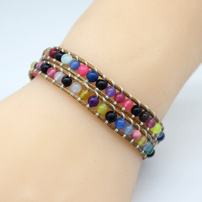 Wholesale Bracelet Multicolor Stone Wax Thread Handwoven Bohemian MOQ≥2 JDC-BT-WengW005