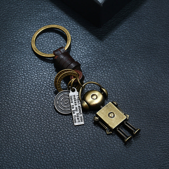 Jewelry WholesaleWholesale Hand Woven Alloy Robot Vintage Leather Keychain JDC-KC-ChiYu003 Keychains 驰誉 %variant_option1% %variant_option2% %variant_option3%  Factory Price JoyasDeChina Joyas De China