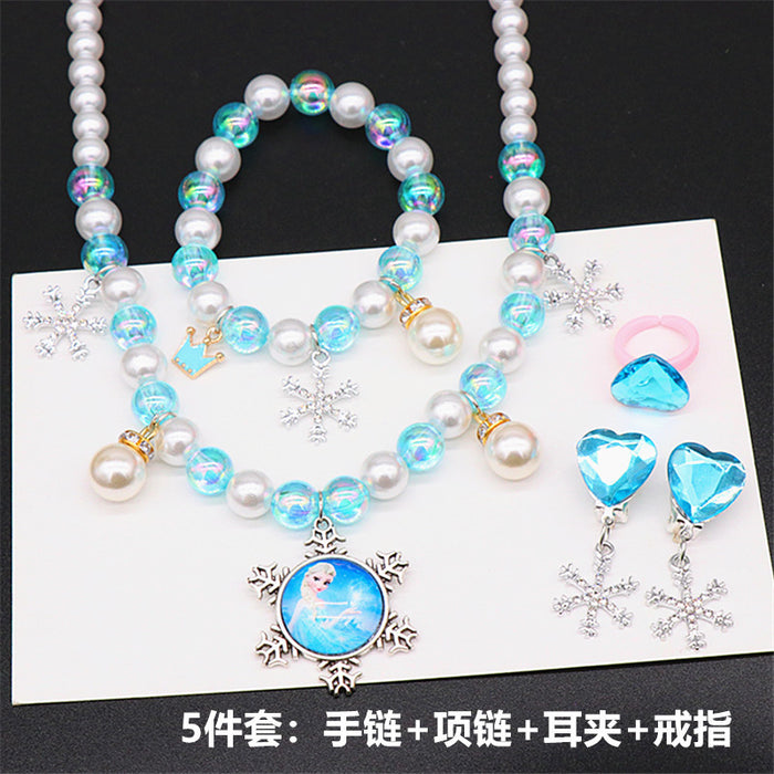 Wholesale Necklace Mermaid Tail Girls Pearl Necklace Bracelet Ring Earring Set JDC-RS-NanD002