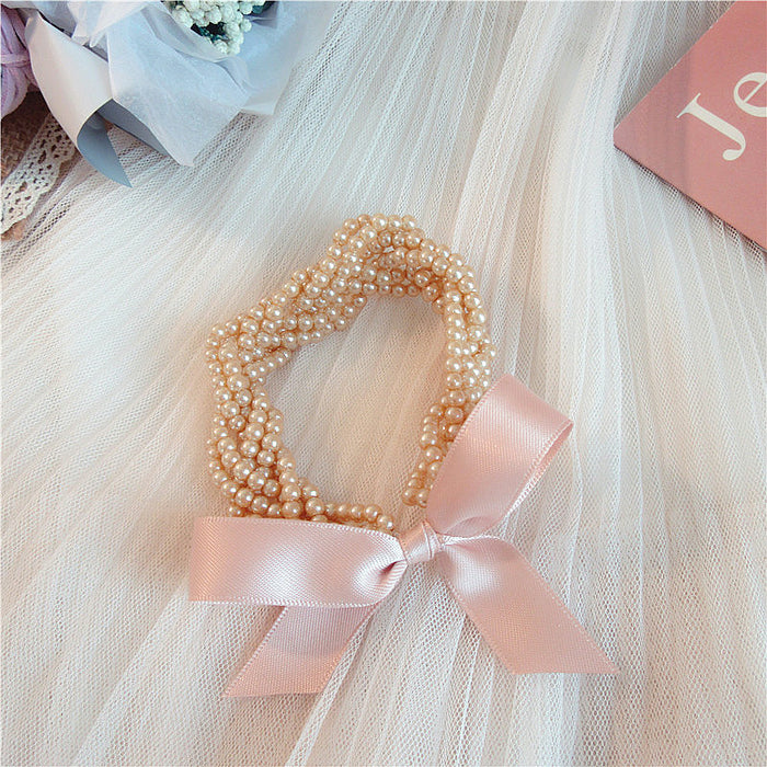 Wholesale Hair Scrunchies Pearl bow hair loop hair rope JDC-HS-WanD005