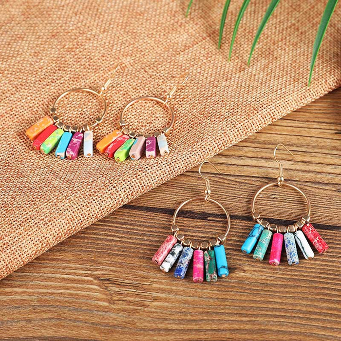 Wholesale Boho Geometric Round Cutout Natural Turquoise Earrings MOQ≥2 JDC-ES-Zhongn004