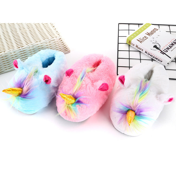 Wholesale Winter Plush Cartoon Animal Unicorn Slippers JDC-SP-Dingy004