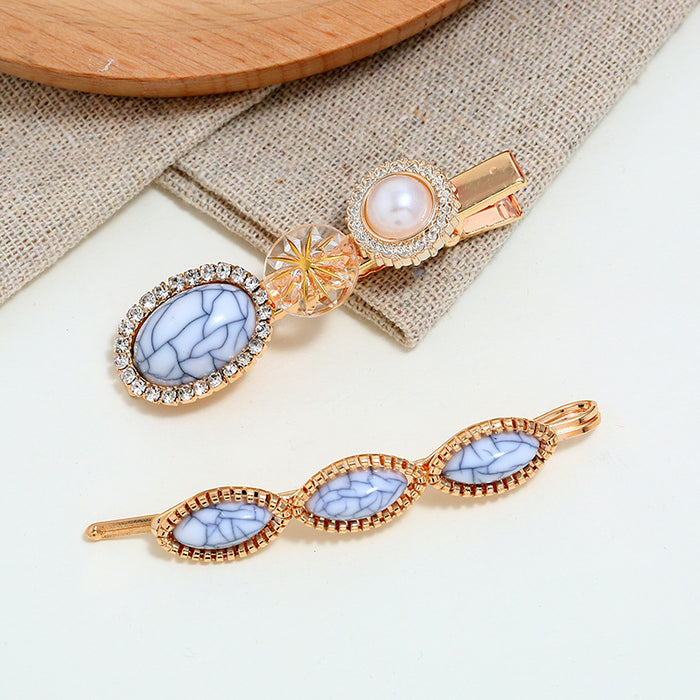 Wholesale blue turquoise retro style diamond multi-piece set female top clip JDC-HC-Zhuih002