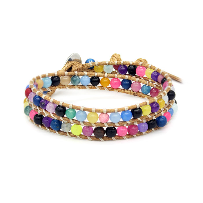 Wholesale Bracelet Multicolor Stone Wax Thread Handwoven Bohemian MOQ≥2 JDC-BT-WengW005