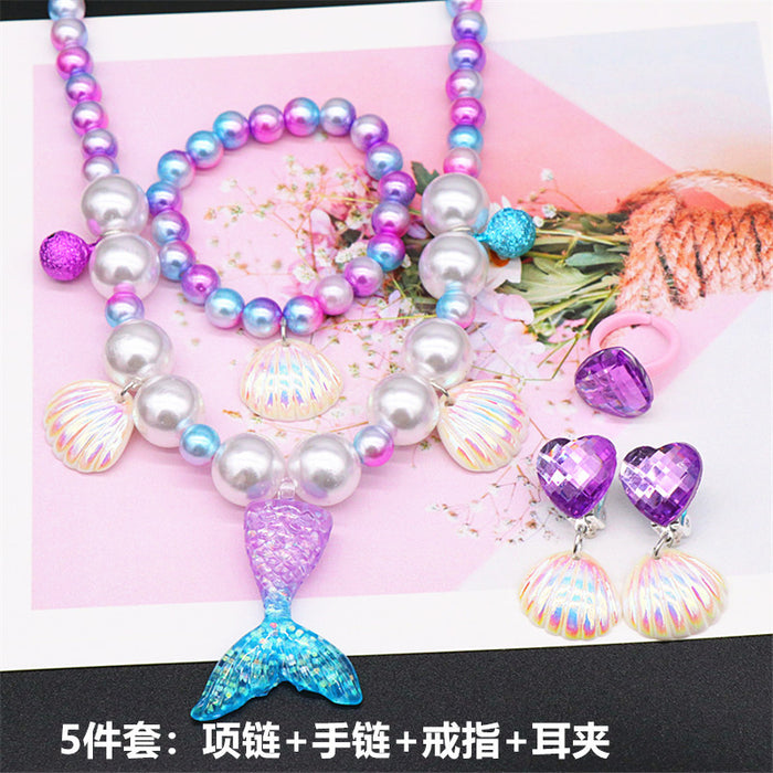 Wholesale Necklace Mermaid Tail Girls Pearl Necklace Bracelet Ring Earring Set MOQ≥2 JDC-RS-NanD001