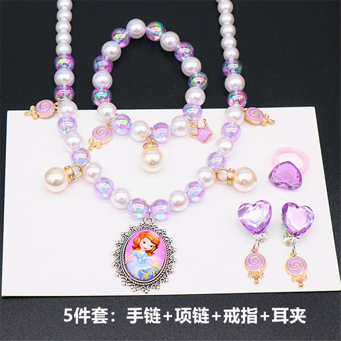 Wholesale Necklace Mermaid Tail Girls Pearl Necklace Bracelet Ring Earring Set JDC-RS-NanD002