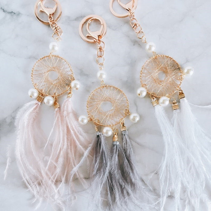 Jewelry WholesaleWholesale pearl feather dream catcher key chain bag Pendant JDC-KC-QiaW001 Keychain 恰薇 %variant_option1% %variant_option2% %variant_option3%  Factory Price JoyasDeChina Joyas De China