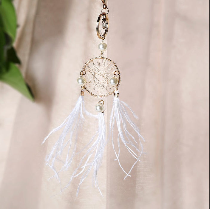 Jewelry WholesaleWholesale pearl feather dreamcatcher keychain JDC-KC-QiaW001 Keychains 恰薇 %variant_option1% %variant_option2% %variant_option3%  Factory Price JoyasDeChina Joyas De China