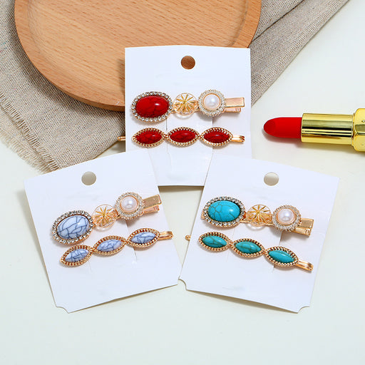 Jewelry WholesaleWholesale blue turquoise retro style diamond multi-piece set female top clip JDC-HC-Zhuih002 Hair Clips 追虹 %variant_option1% %variant_option2% %variant_option3%  Factory Price JoyasDeChina Joyas De China