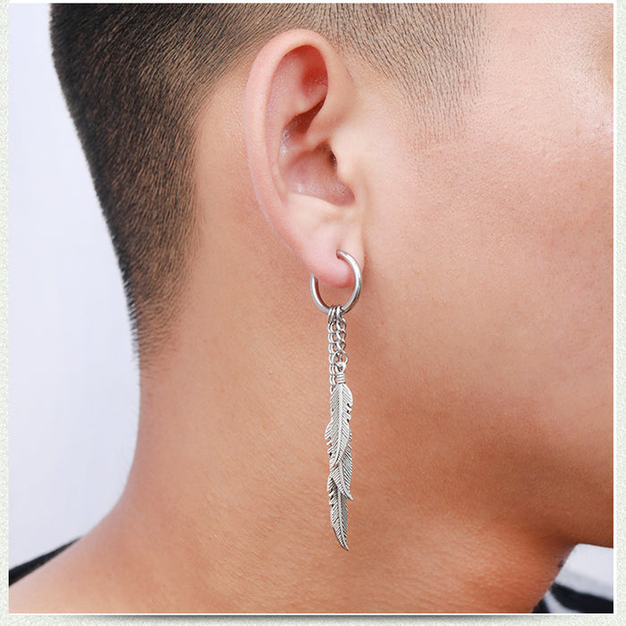 Jewelry WholesaleWholesale Stainless Steel Tassel Chain Leaf Single Earring JDC-ES-GSBSL032 Earrings 宝莎莉娜 %variant_option1% %variant_option2% %variant_option3%  Factory Price JoyasDeChina Joyas De China