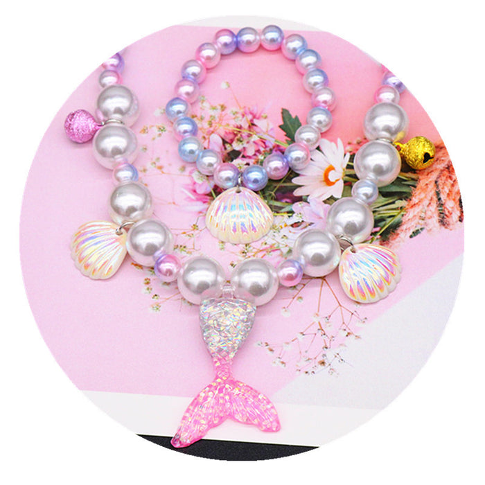 Wholesale Necklace Mermaid Tail Girls Pearl Necklace Bracelet Ring Earring Set MOQ≥2 JDC-RS-NanD001