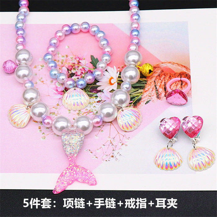 Wholesale Necklace Mermaid Tail Girls Pearl Necklace Bracelet Ring Earring Set MOQ≥2 JDC-RS-NanD001