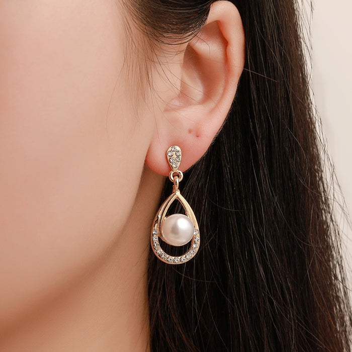 Wholesale Earrings Alloy Pearl Drop Necklace Set JDC-ES-A558