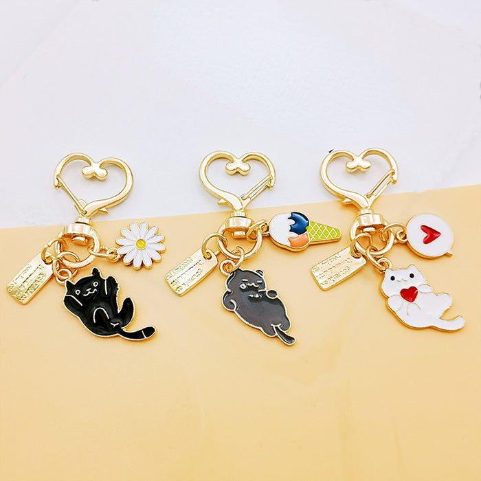 Wholesale Keychain Metal Cartoon Cute Kitty Flower MOQ≥2 JDC-KC-ARui006