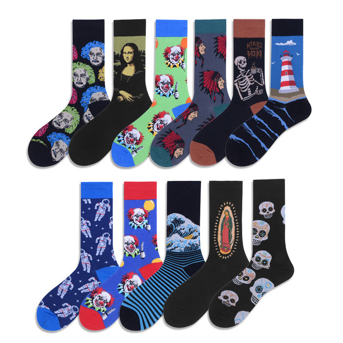 Wholesale Sock Cotton Medium Cylinder Retro Oil Painting Character MOQ≥3 JDC-SK-ShuiH004