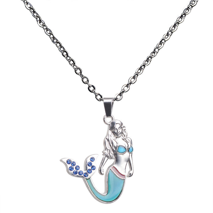 Wholesale Bohemian Fashion Blue Diamond Tail Thermochromic Mermaid Necklace JDC-NE-LanAng001