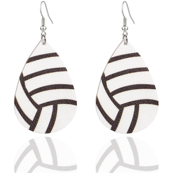 Wholesale Football Rugby Devil's Eye Leather Earrings MOQ≥2 JDC-ES-Zhongn006