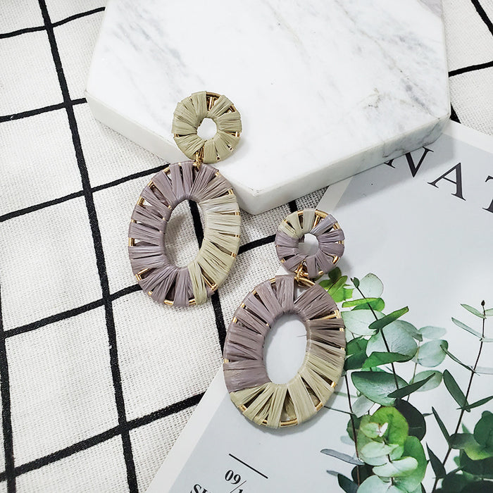 Wholesale Hollow Dyed Color Raffia Braided Women's Stud Earrings JDC-ES-jj408