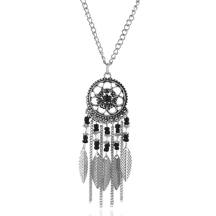 Wholesale Tassel Leaf Rice Beads Diamond Alloy Dreamcatcher Necklace JDC-NE-Jingyun001