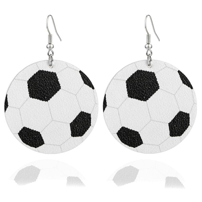 Wholesale Football Rugby Devil's Eye Leather Earrings MOQ≥2 JDC-ES-Zhongn006