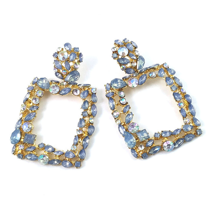 Wholesale Exaggerated Geometric Colorful Crystal Square Stud Earrings MOQ≥2 JDC-ES-qifu001