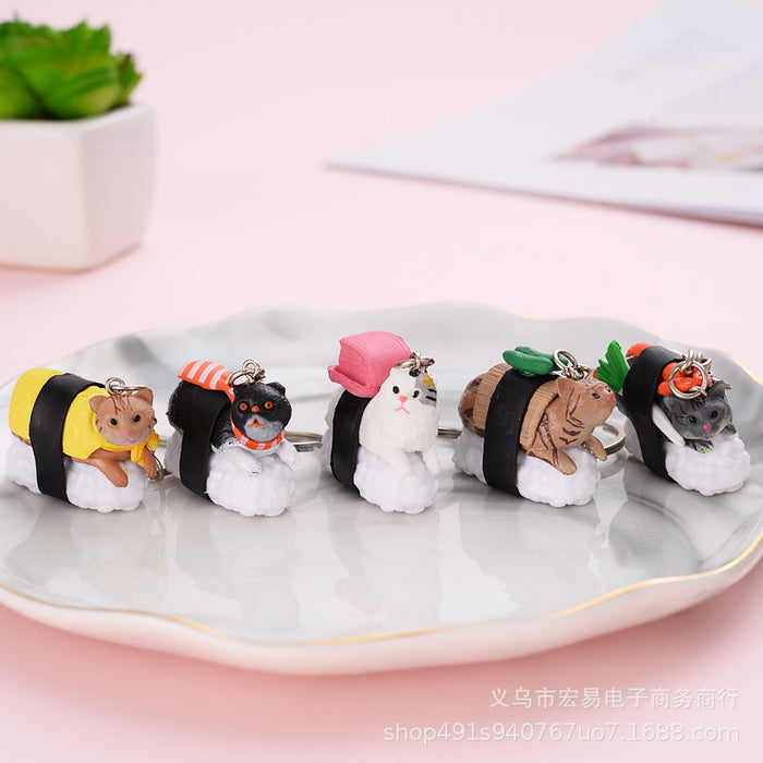 Wholesale Keychains PVC Cute Cartoon Sushi Cat MOQ≥10 JDC-KC-HongY004