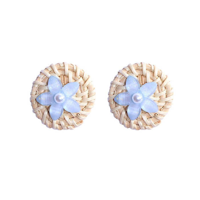 Jewelry WholesaleWholesale geometric resin flower rattan woven round pearl acrylic earrings JDC-ES-Lai012 Earrings 恋艾 %variant_option1% %variant_option2% %variant_option3%  Factory Price JoyasDeChina Joyas De China