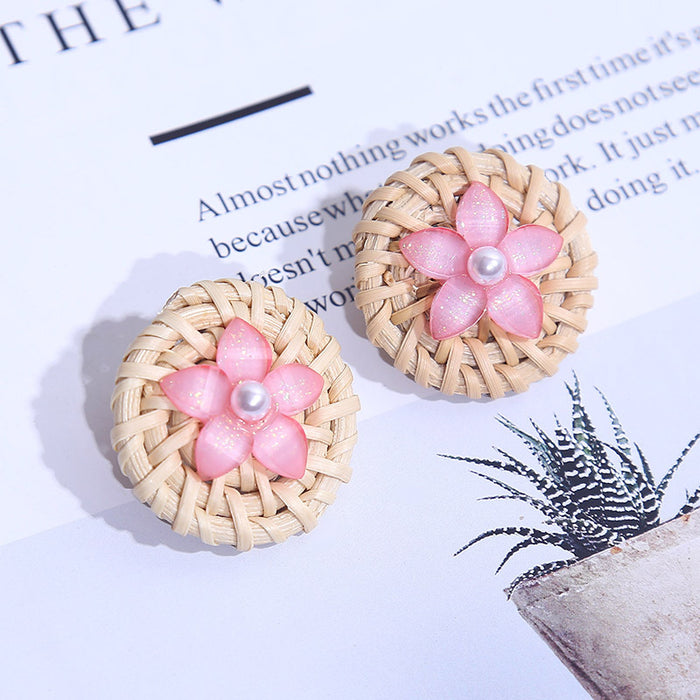 Jewelry WholesaleWholesale geometric resin flower rattan woven round pearl acrylic earrings JDC-ES-Lai012 Earrings 恋艾 %variant_option1% %variant_option2% %variant_option3%  Factory Price JoyasDeChina Joyas De China