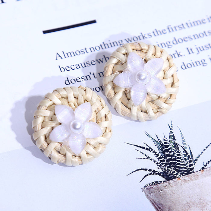 Jewelry WholesaleWholesale geometric resin flower rattan woven round pearl acrylic earrings JDC-ES-Lai012 Earrings 恋艾 %variant_option1% %variant_option2% %variant_option3%  Factory Price JoyasDeChina Joyas De China