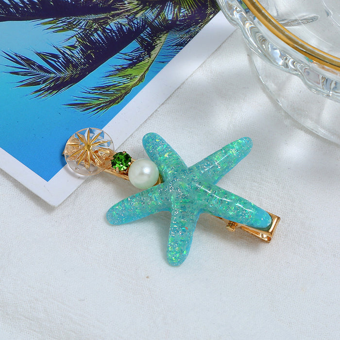 Wholesale starfish hairpin with diamond edge clip bangs clip pearl JDC-HC-Zhil003