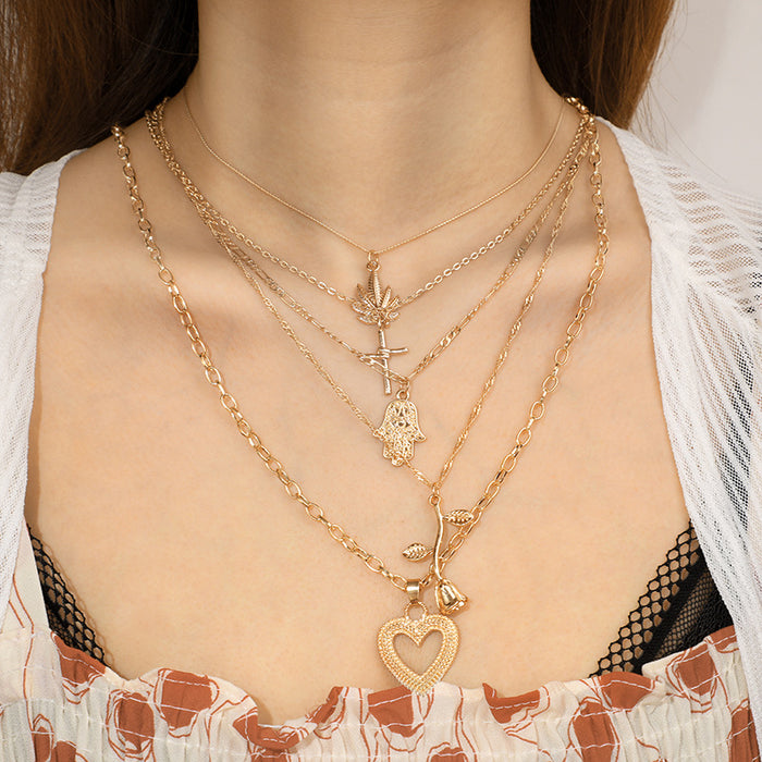 Jewelry WholesaleWholesale multi-layer cross palm rose love necklace JDC-NE-C243 Necklaces 陌茗 %variant_option1% %variant_option2% %variant_option3%  Factory Price JoyasDeChina Joyas De China