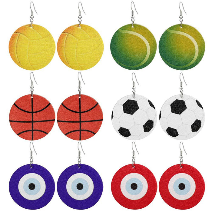 Wholesale Football Rugby Devil's Eye Leather Earrings MOQ≥2 JDC-ES-Zhongn006