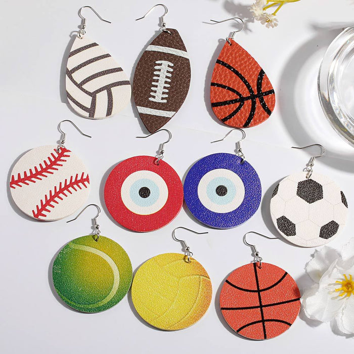 Wholesale Football Rugby Devil's Eye Leather Earrings MOQ≥2 JDC-ES-Zhongn006