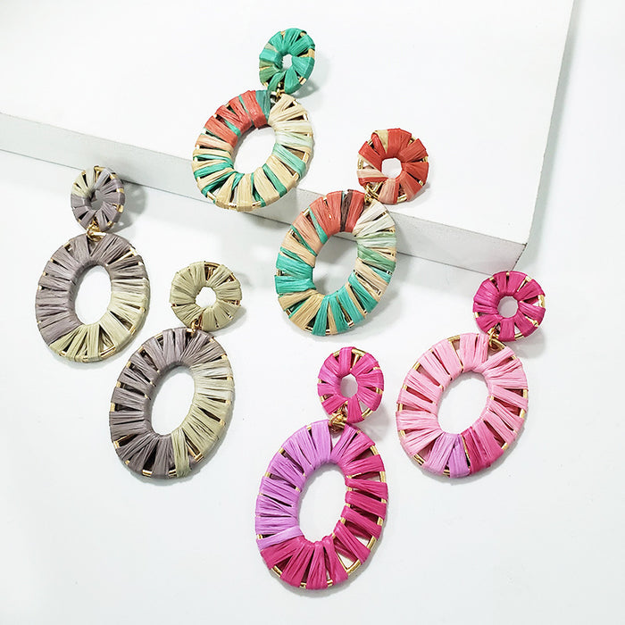 Wholesale Hollow Dyed Color Raffia Braided Women's Stud Earrings JDC-ES-jj408