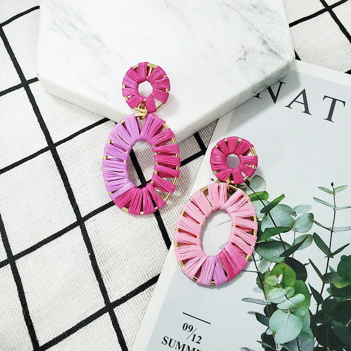 Wholesale Hollow Dyed Color Raffia Braided Women's Stud Earrings JDC-ES-jj408