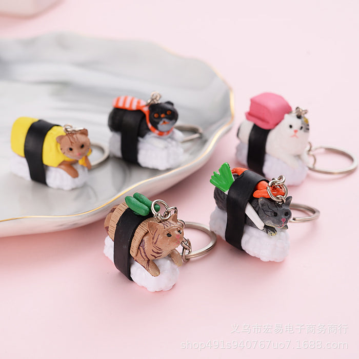 Wholesale Keychains PVC Cute Cartoon Sushi Cat MOQ≥10 JDC-KC-HongY004