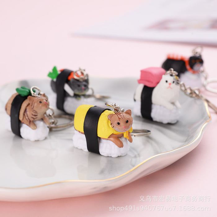 Wholesale Keychains PVC Cute Cartoon Sushi Cat MOQ≥10 JDC-KC-HongY004