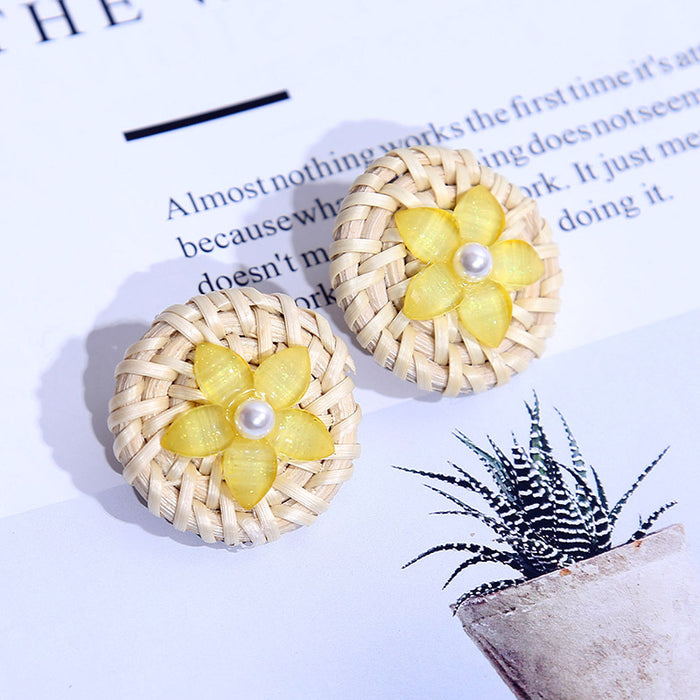 Jewelry WholesaleWholesale geometric resin flower rattan woven round pearl acrylic earrings JDC-ES-Lai012 Earrings 恋艾 %variant_option1% %variant_option2% %variant_option3%  Factory Price JoyasDeChina Joyas De China