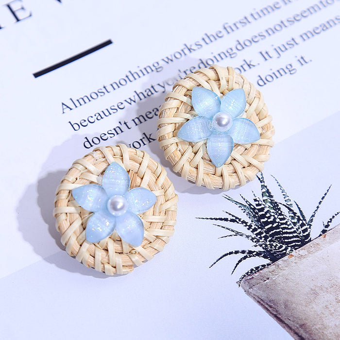 Jewelry WholesaleWholesale geometric resin flower rattan woven round pearl acrylic earrings JDC-ES-Lai012 Earrings 恋艾 %variant_option1% %variant_option2% %variant_option3%  Factory Price JoyasDeChina Joyas De China