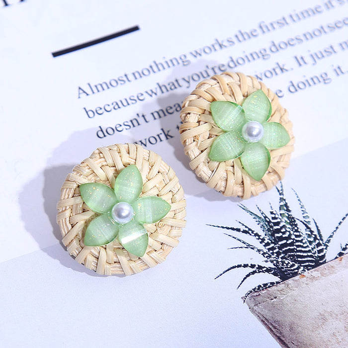 Jewelry WholesaleWholesale geometric resin flower rattan woven round pearl acrylic earrings JDC-ES-Lai012 Earrings 恋艾 %variant_option1% %variant_option2% %variant_option3%  Factory Price JoyasDeChina Joyas De China