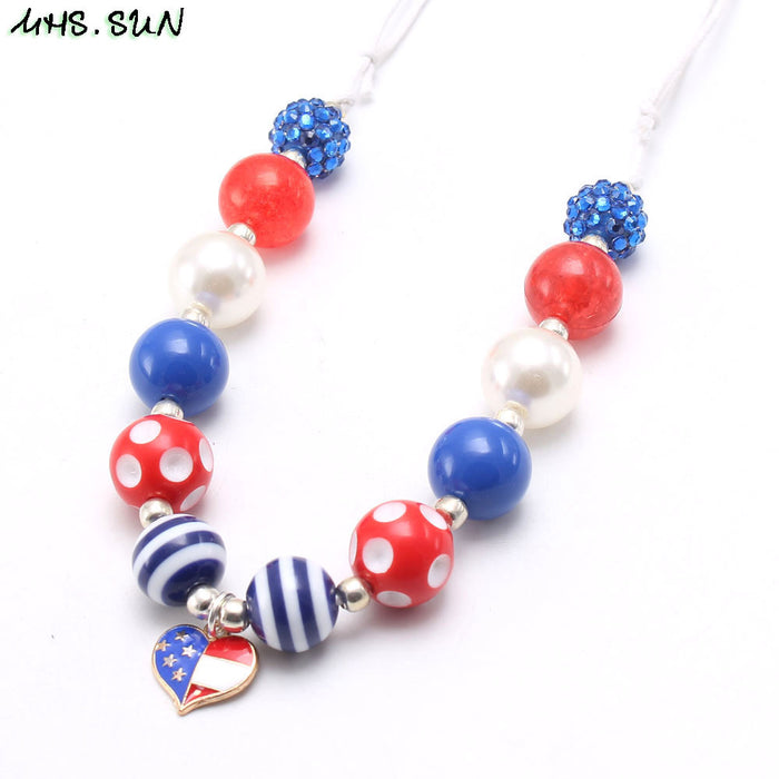 Wholesale th of July Independence Day American Flag Pendant Kids Necklace JDC-NE-nijia001