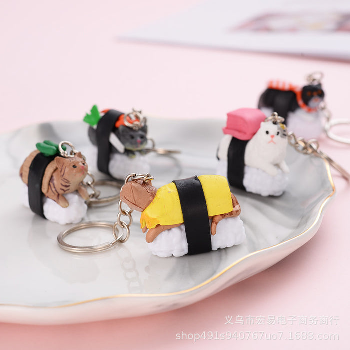 Wholesale Keychains PVC Cute Cartoon Sushi Cat MOQ≥10 JDC-KC-HongY004