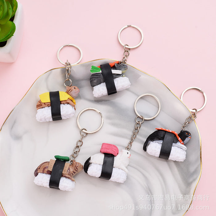 Wholesale Keychains PVC Cute Cartoon Sushi Cat MOQ≥10 JDC-KC-HongY004