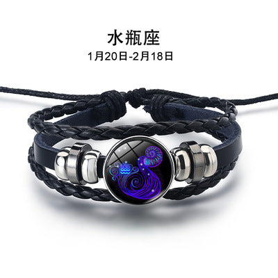 Wholesale Zodiac Leather Rope Wax Rope Bracelet JDC-BT-Sideng001