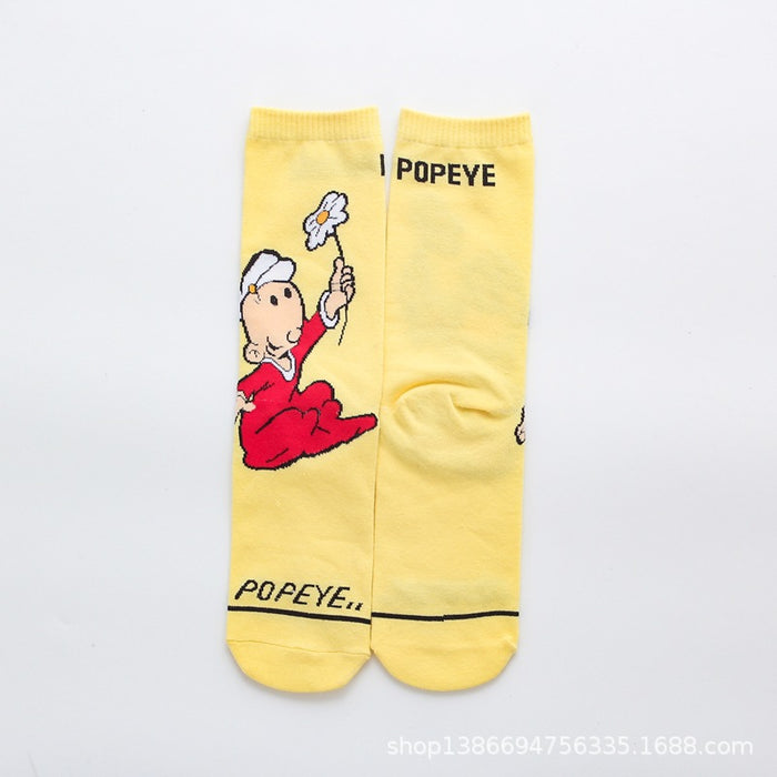 Wholesale Sock Combed Cotton Medium Tube Breathable Sweat-absorbent Cute Cartoon (M) MOQ≥3 JDC-SK-QinY003