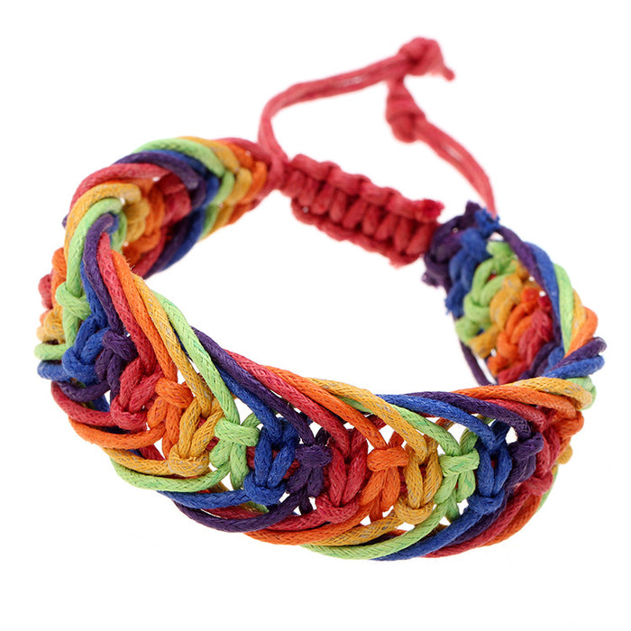 Wholesale jewelry six color gay same sex wax thread braided rainbow lgbt bracelet MOQ≥2 JDC-BT-HaoL009