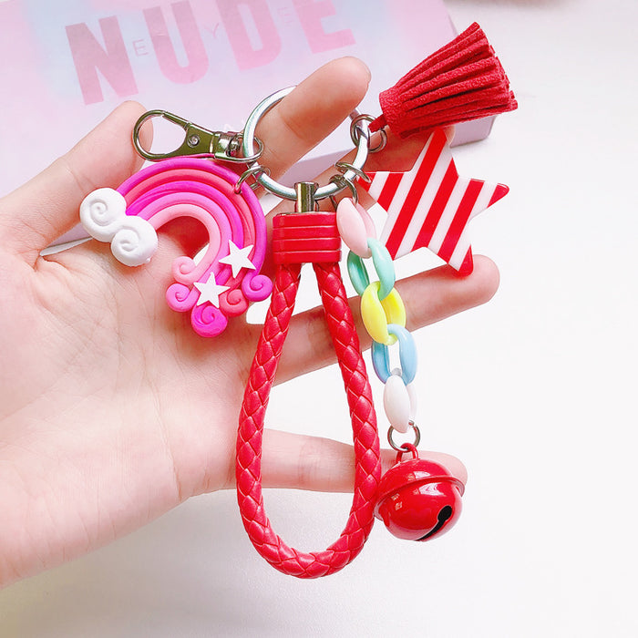 Wholesale cute girl heart creative soft ceramic rainbow keychain MOQ≥2 JDC-KC-XinJ001