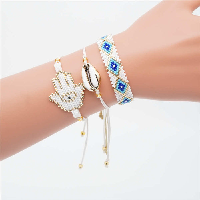 Wholesale Boho Ethnic Shell Geometric Beaded Miyuki Rice Beads Braided Bracelet JDC-BT-GBH106