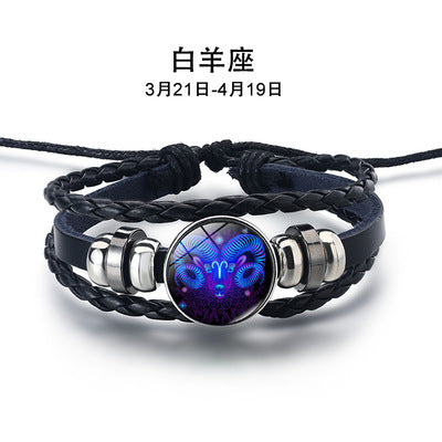 Wholesale Zodiac Leather Rope Wax Rope Bracelet JDC-BT-Sideng001